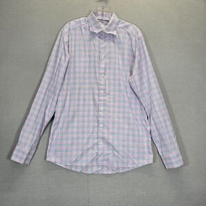 Eton Dress Shirt Men 16 41 Large Blue Purple Plaid Check Slim Fit Button Up